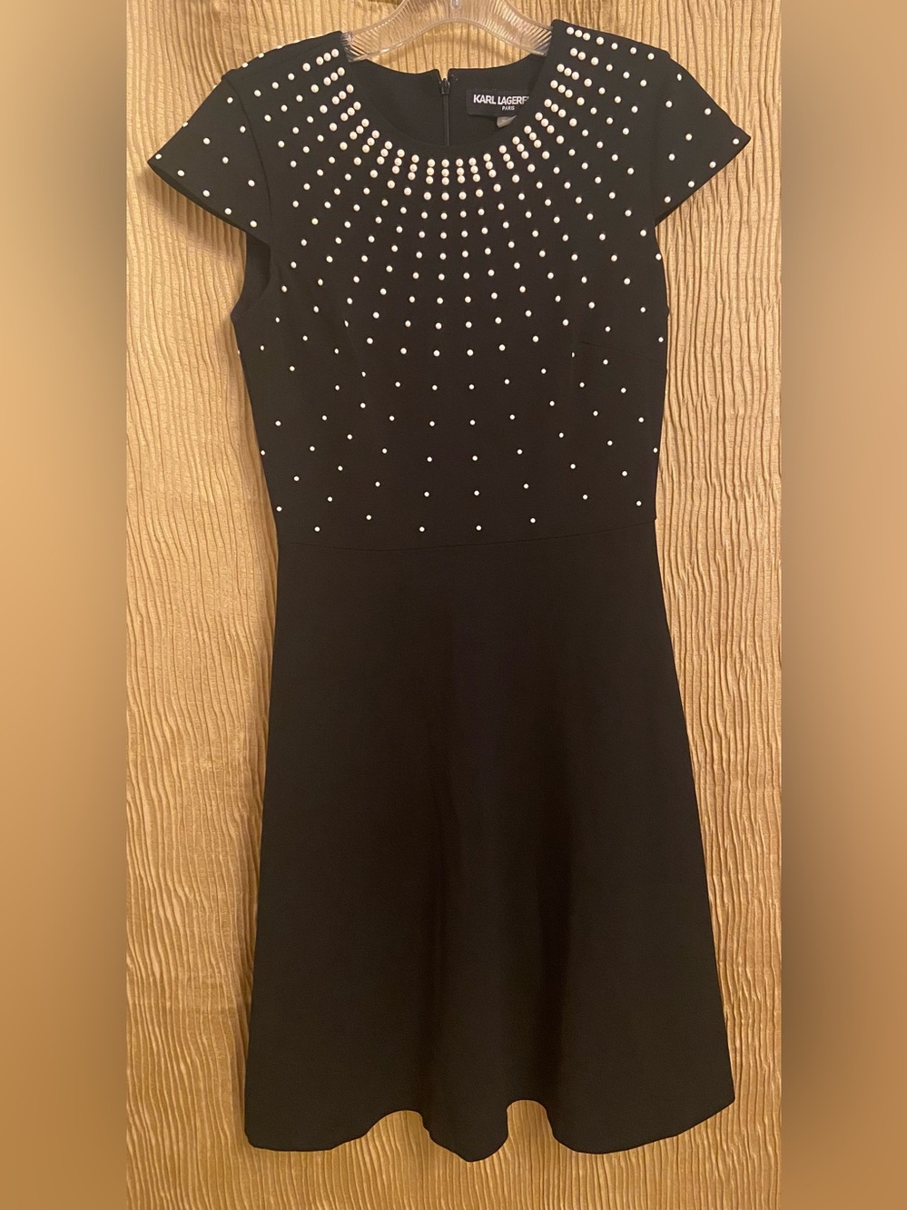 Karl Lagerfeld Black Midi Dress with Pearl-Style Embellishments